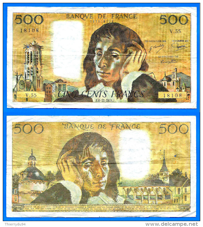 France 500 Francs 1975 6 Novembre Pascal Serie V 55 Frcs Frc Europe Paypal Skrill Bitcoin OK - 500 F 1968-1993 ''Pascal''