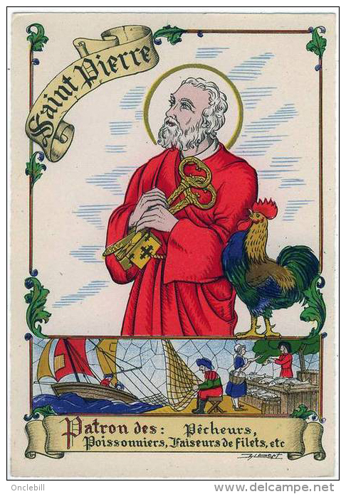 Saint Pierre Clé Coq Pêcheur Barré Dayez Dessinateur Gilbert  1950 état Superbe - Saints