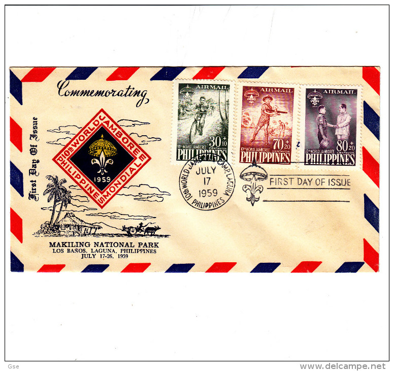 FILIPPINE  1959 -  Yvert A 55/57  Su FDC - Annullo Speciale Illustrato - Lettres & Documents