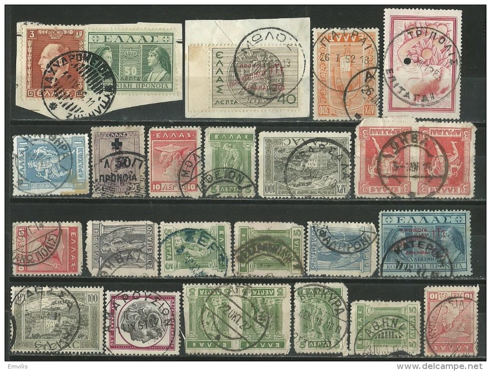 GREECE GREEK SMALL COLLECTION OF 22 GREEK POSTMARKS ON STAMPS - Postal Logo & Postmarks