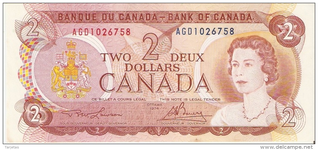 BILLETE DE CANADA DE 2 DOLARES DEL AÑO 1974  (BANKNOTE) SIN CIRCULAR-UNCIRCULATED - Canada