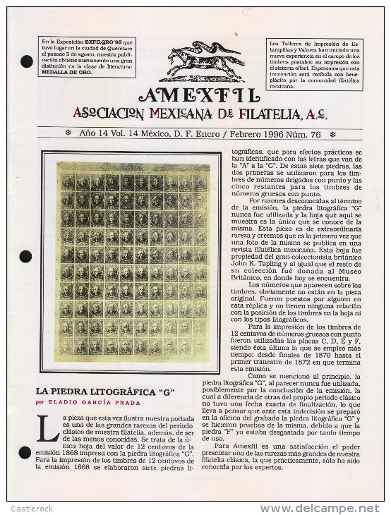 G)1996 MEXICO, AMEXFIL MAGAZINE, SPECIALIZED IN MEXICAN STAMPS, YEAR 14 VOL. 14-JAN-FEB- 1996-NUM. 76, XF - Español