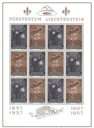 Liechtenstein,  Scott 2014 # 316a,  Issued 1957,  Sheet Of 12,  MNH,  Cat $ 12.00,  Scouts - Neufs