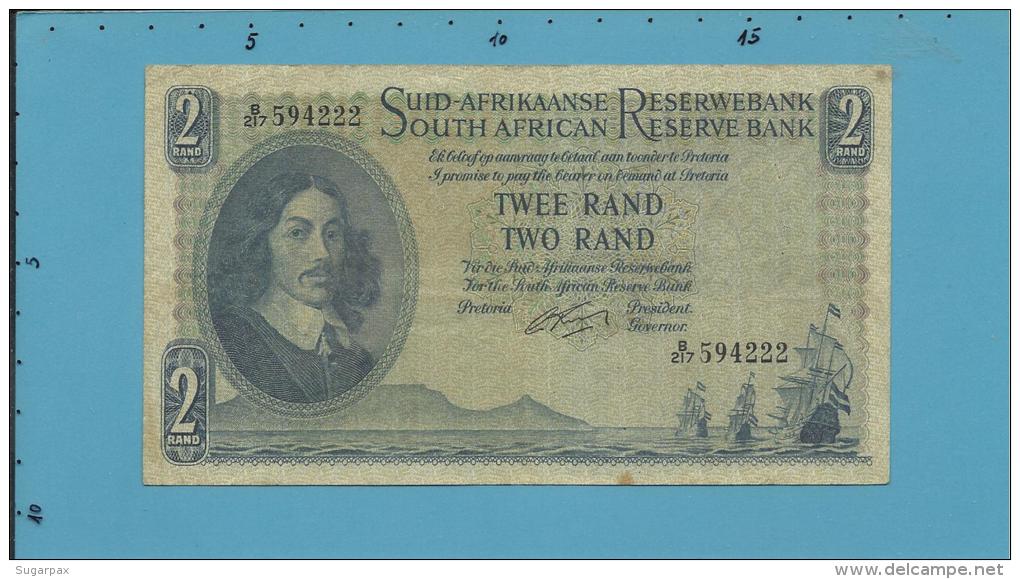 South Africa - 2 RAND - ( 1962 - 65 ) - Pick 105.b - Sign. 4 - Watermark: J. Van Riebeek - 2 Scans - Sudafrica