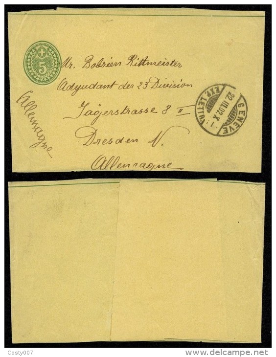 Switzerland 1902 Postal History Rare Postal Stationery Wrapper Geneve To Dresden Germany DB.057 - Lettres & Documents