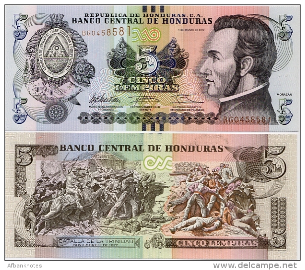 HONDURAS       5 Lempiras       P-New       1.3.2012       UNC - Honduras