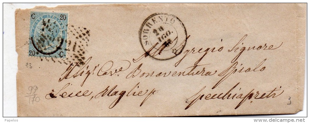 1868   LETTERA CON ANNULLO SORRENTO NAPOLI - Storia Postale