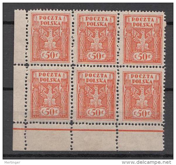 Poland Polen Ostoberschlesien Mi# 5 ** MNH 50F 1922 Corner Block Of 6 - Silésie