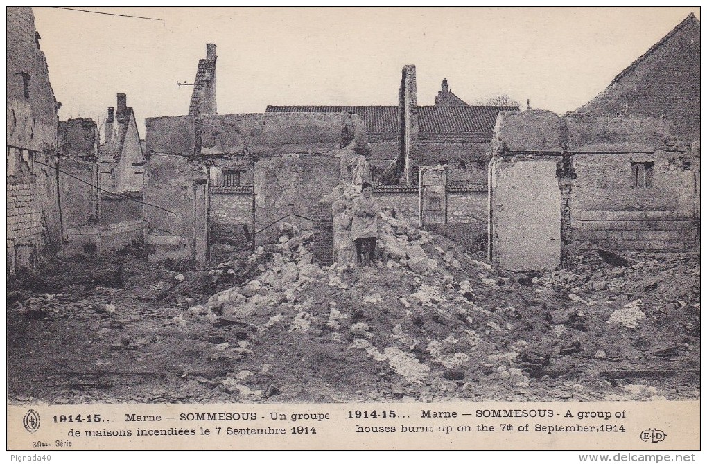 Cp , MILITARIA , SOMESOUS , Un Groupe De Maisons Incendiées Le 7 Septembre 1914 - Weltkrieg 1914-18