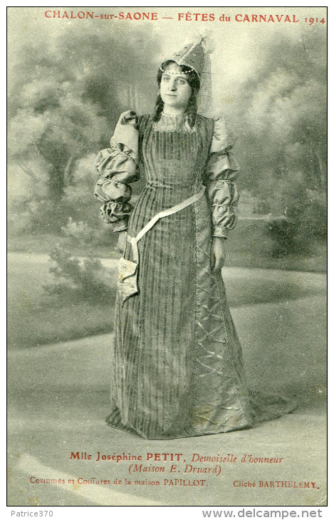 CHALON SUR SAONE - Fêtes Du Carnaval En 1914 Mle Joséphine PETIT Demoiselle D'Honneur Maison E DRUARD Costumes PAPILLOT - Chalon Sur Saone
