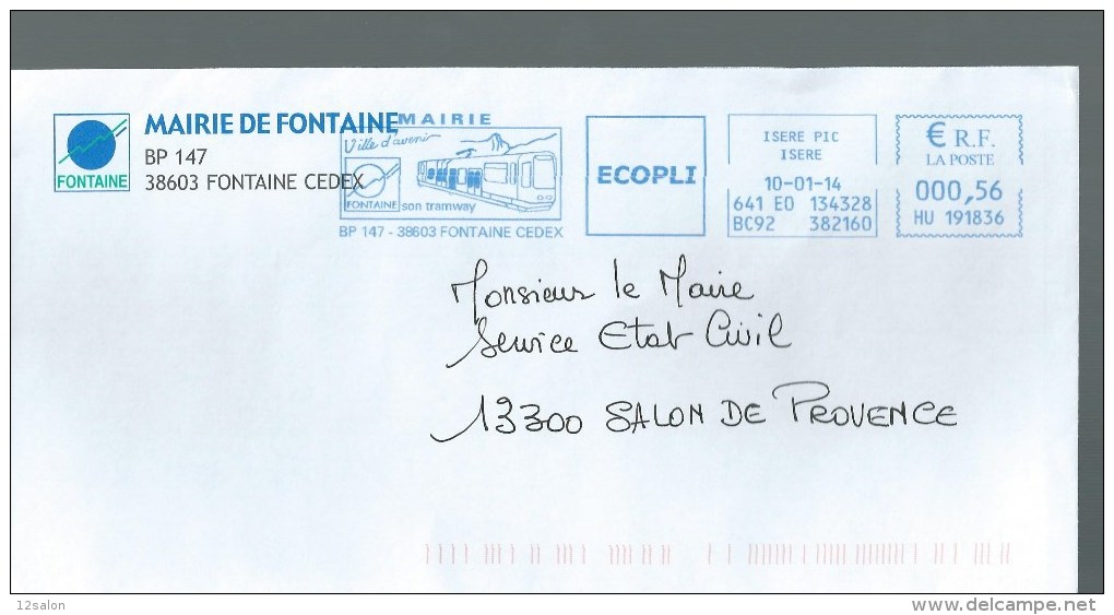 LETTRE FRANCE MAIRIE DE FONTAINE Son Tramway - Tram