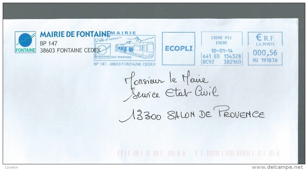 LETTRE FRANCE MAIRIE DE FONTAINE Son Tramway - Tranvie