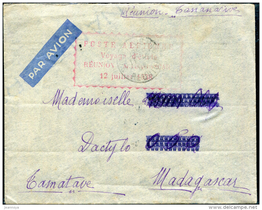 REUNION - N° 137 / LETTRE AVION DE ST. DENIS LE 11/7/1938, POUR MADAGASCAR, VOYAGE D'ETUDE DU 12/7/1938 - B - Cartas & Documentos
