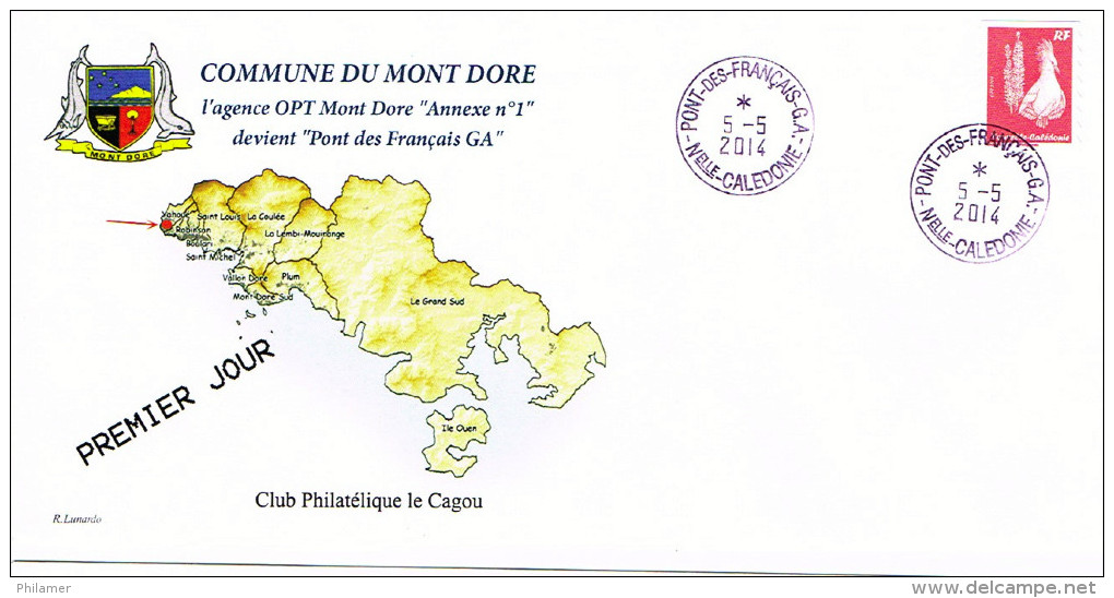 Nouvelle Caledonie Enveloppe Commemorative Premier Jour Cachet A Date Pont-des-francais GA Marcophilie 5/5/2014 TB - Storia Postale