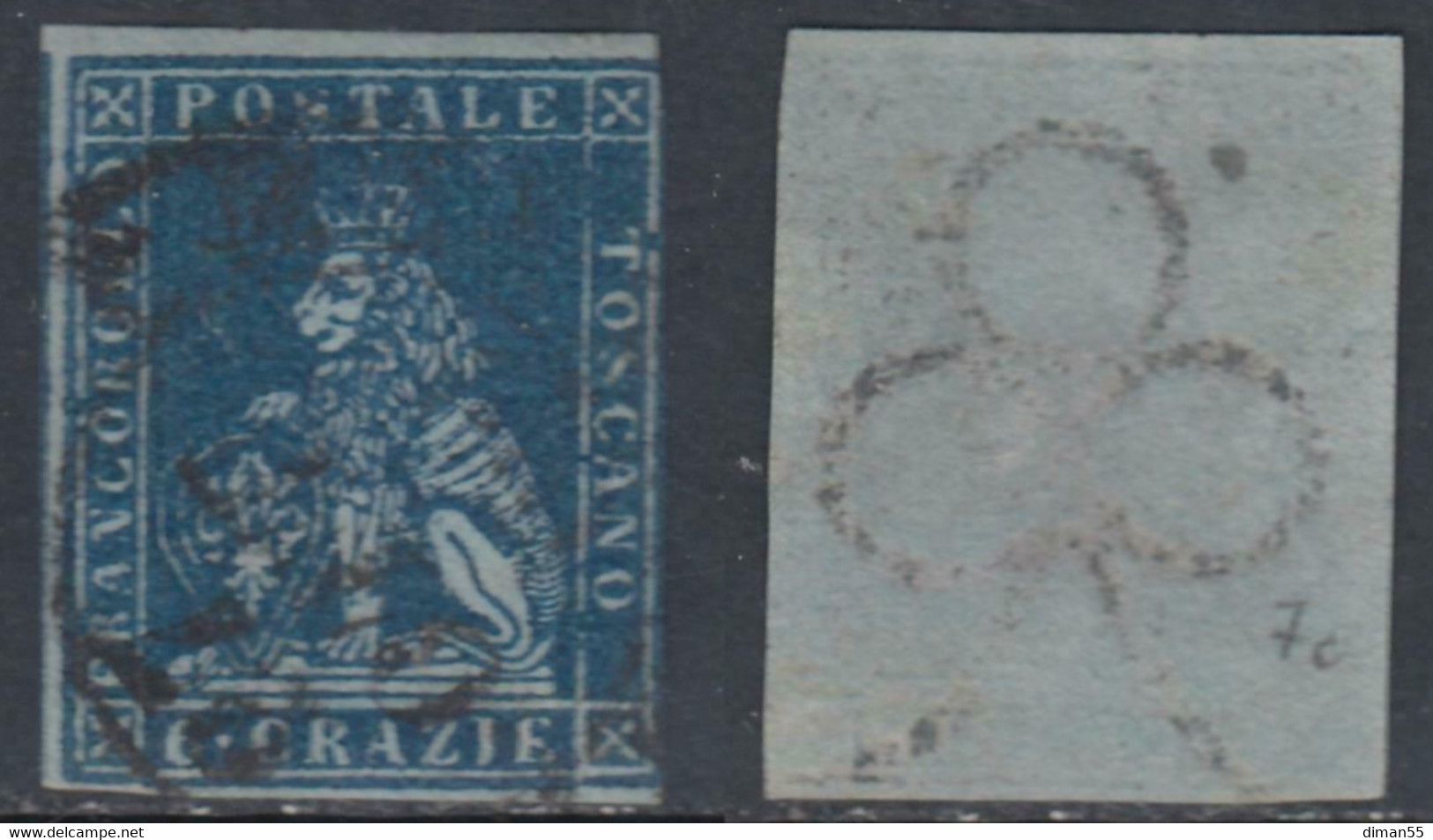 ITALY - TOSCANA 1851 - N. 7c - 6 Crazie Azzurro Scuro Su Azzurro Cat. 700 Euro - Toscane