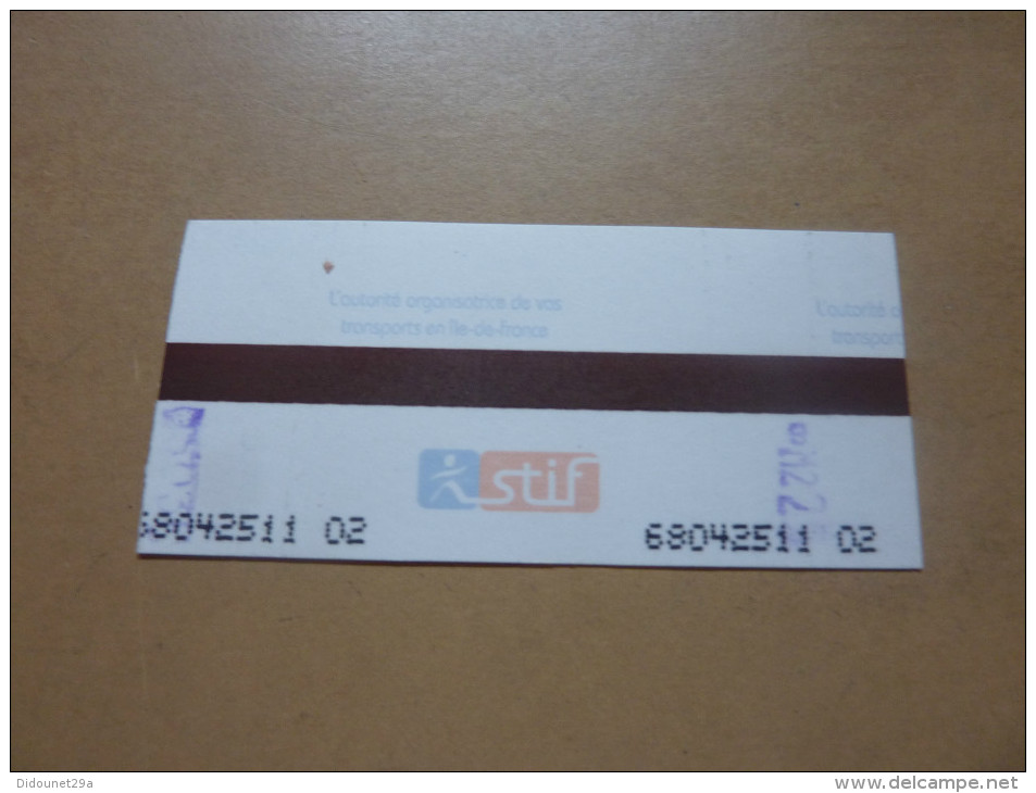 Ticket De Transport (métro, Bus, Train, Tramway) Stif PARIS(75) "carnet" (type3) - Europe