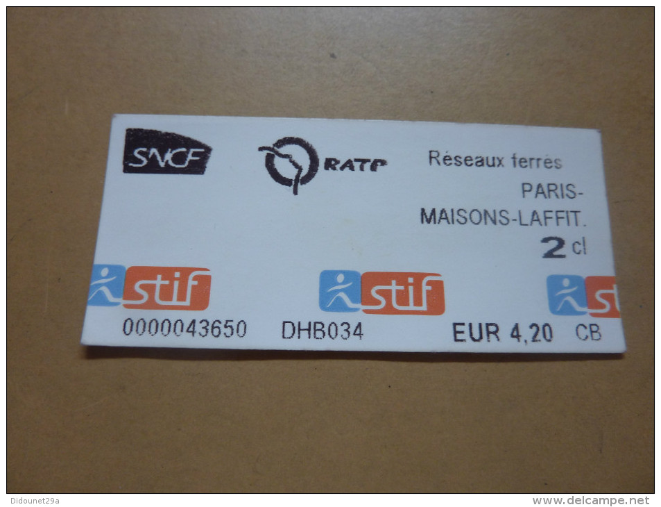 Ticket De Transport (métro, Train) Stif PARIS(75) "PARIS - MAISON LAFFIT" - Europa