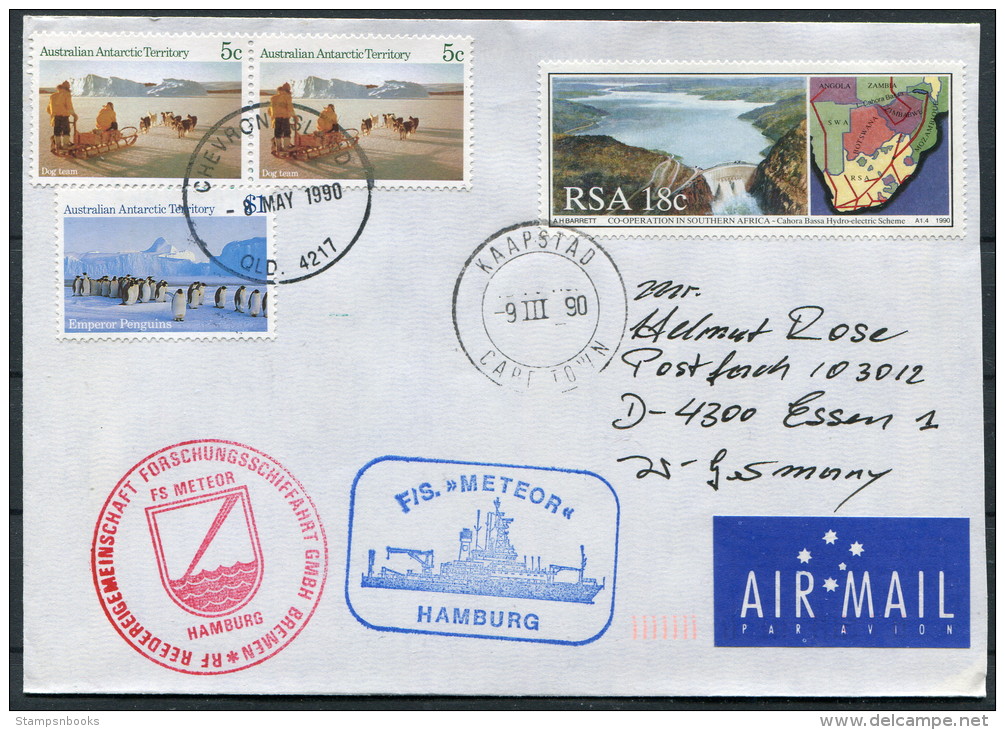 1990 South Africa A.A.T. Capetown Chevron Island F/S METEOR Hamburg Antarctic Ship Cover - Polar Ships & Icebreakers