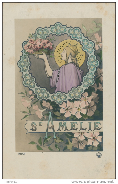 FEMMES - FRAU - LADY - Jolie Carte Fantaisie Portrait Femme Et Fleurs SAINTE AMELIE - Prénoms