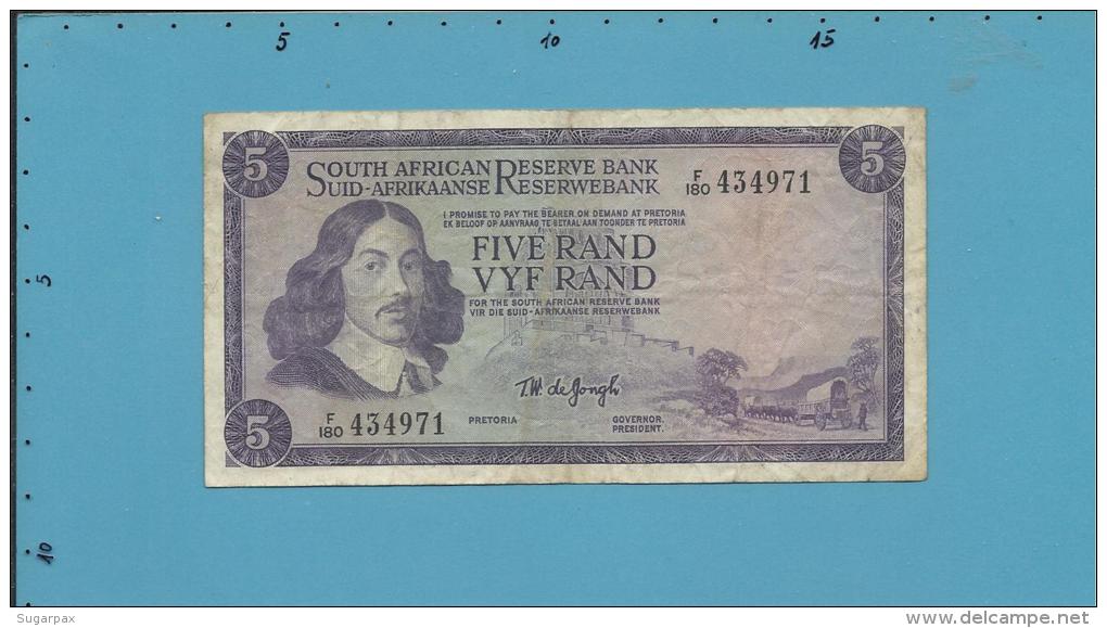 South Africa - 5 RAND - ( 1967 - 74 ) - Pick 111.b - Sign. 5 - Watermark: Springbok - 2 Scans - Sudafrica