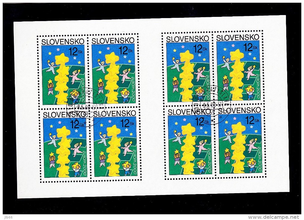 Slovaquie Bloc 4X2 Timbres Europa 2000 Oblitéré YT 321 Papie Rfl.  Jaune / Sheet Slovakia Used Mi 368y Papier Fl. - Oblitérés