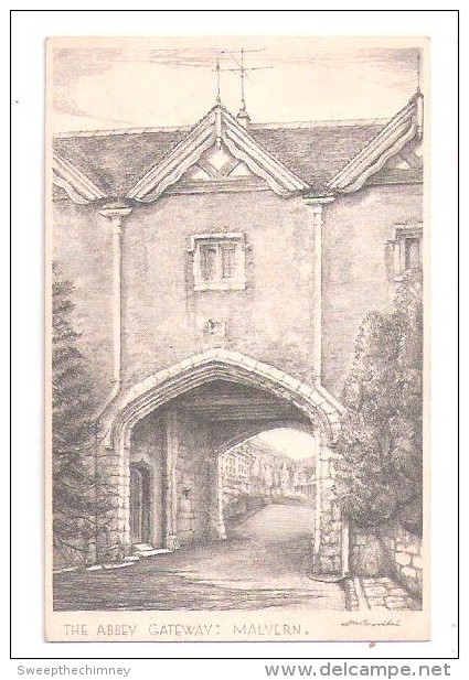 THE ABBEY GATEWAY MALVERN  Art Drawn Artist Postcard  Unused POSTCARD - Autres & Non Classés