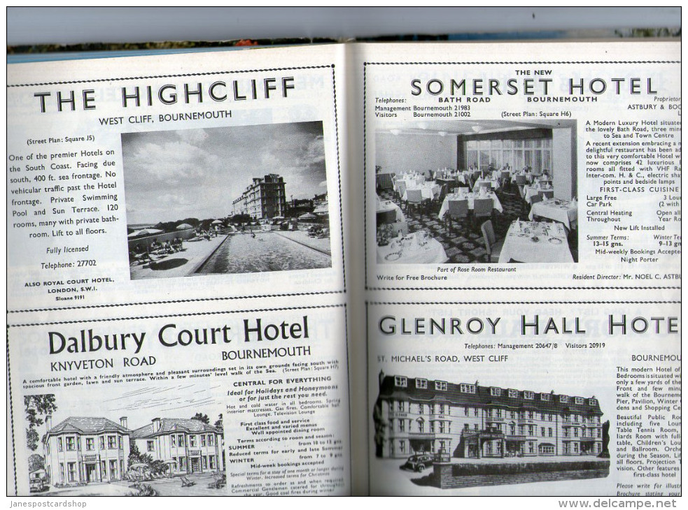 A GUIDE BOOK OF BOURNEMOUTH - 1960's - 188 Pages - With Approx 100 Pages Of All Hotels Available At The Time - Europa