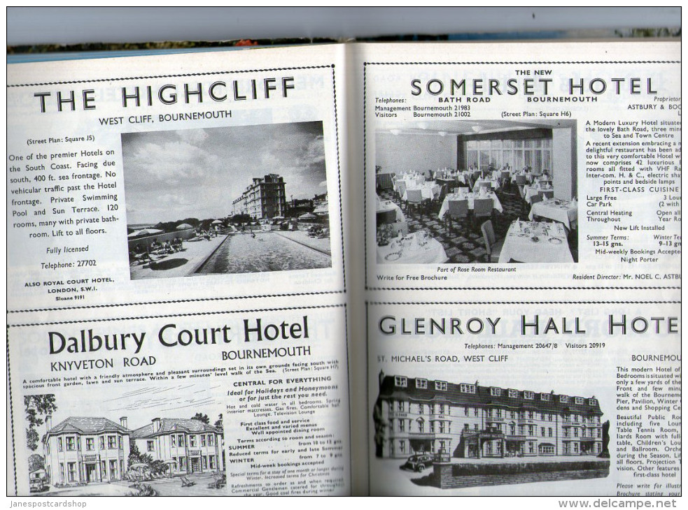 A GUIDE BOOK OF BOURNEMOUTH - 1960's - 188 Pages - With Approx 100 Pages Of All Hotels Available At The Time - Europe