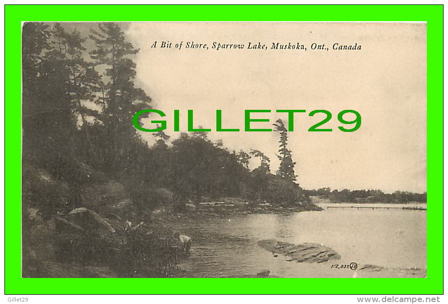 MUSKOKA, ONTARIO -  A BIT OF SHORE, SPARROW LAKE - TRAVEL IN 1920 - PUB. BY THE VALENTINE &amp; SONS PUB. CO LTD - - Muskoka