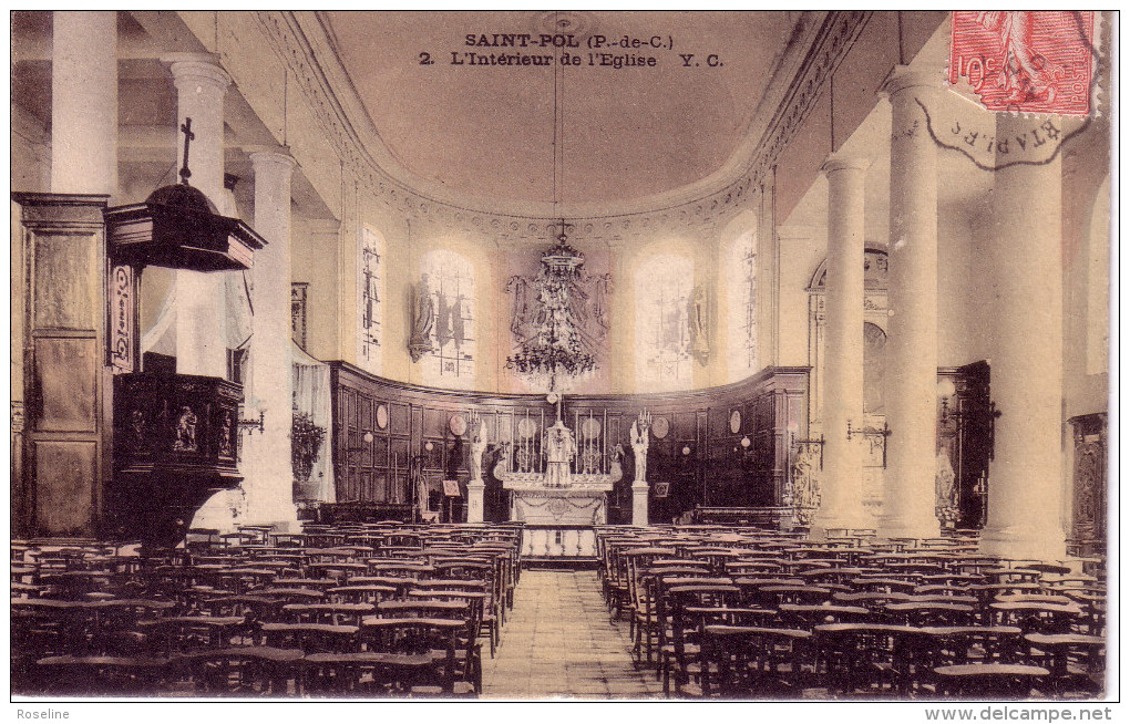 62  SAINT POL SUR TERNOISE    PAS DE CALAIS  -  INTERIEUR  EGLISE  -   CPA   COUL  9x14  TBE - Saint Pol Sur Ternoise