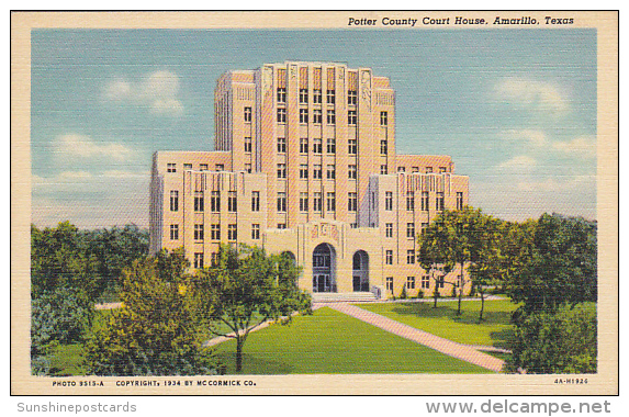 Texas Amarillo Potter County Court House Curteich - Amarillo