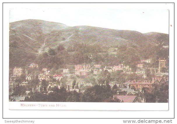 Malvern TOWN HALL AND HILLS  Vintage Postcard Worcestershire -  Used 1907 WITH STAMP - Other & Unclassified