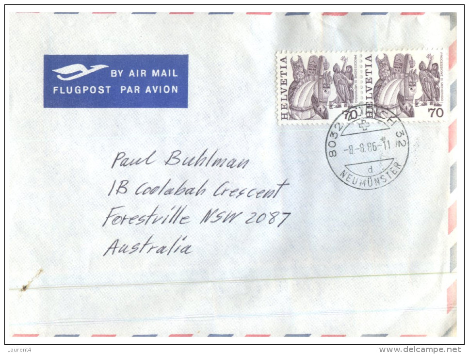 (PF 755) Switzerland Cover Posted To Australia In 1986 - Lettres & Documents