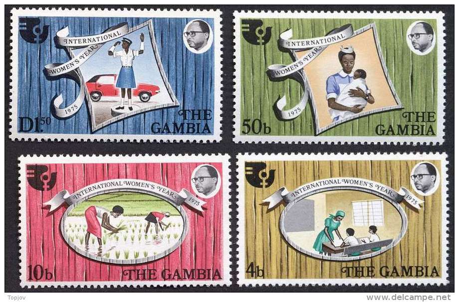 GAMBIA  - WOMEN POLICE, PLANTING RICE, NURSE, TEACHER  - **MNH - 1975 - Polizia – Gendarmeria