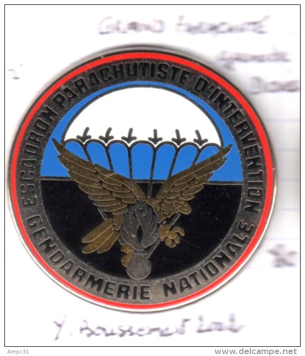 INSIGNE GENDARMERIE NATIONALE ESCADRON PARACHUTISTE GRAND PAACHUTE GRENADE ARGENTE FAB. Y.BOUSSMART 2002 - Police & Gendarmerie