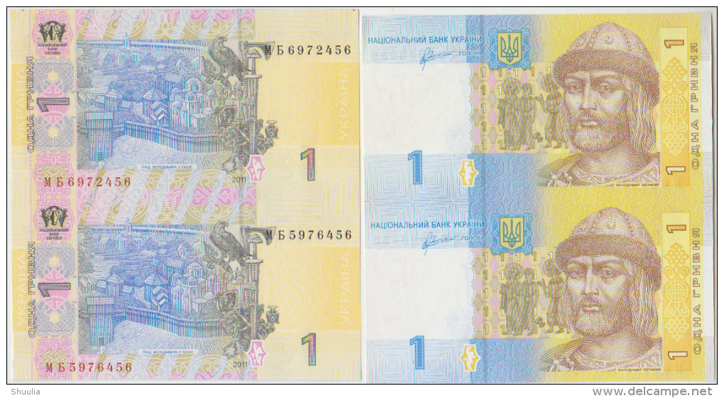 Ukraine 1 Hryvnia 2011 Pick 116A Uncut Pair UNC - Ukraine