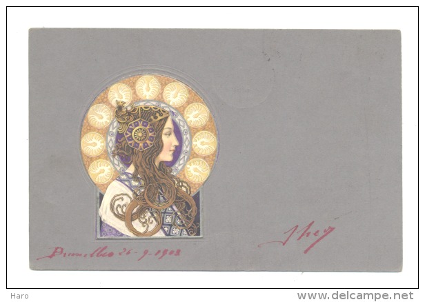 Carte Postale ART NOUVEAU - Femme De Profil (Y306)b147 - Schilderijen