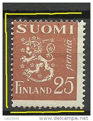 FINLAND FINNLAND 1930 Coat Of Arms 25 P. + Perforation ERROR * - Unused Stamps