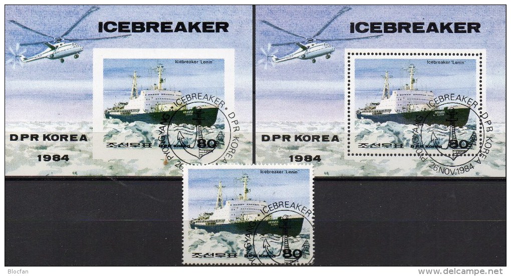 1.Eisbrecher 1984 Korea 2528,Block 191 A+B O 19€ Atomeisbrecher Schiff Lenin SU Bloque Hoja M/s Bloc Ship Sheet Bf Corea - Onderzoeksstations