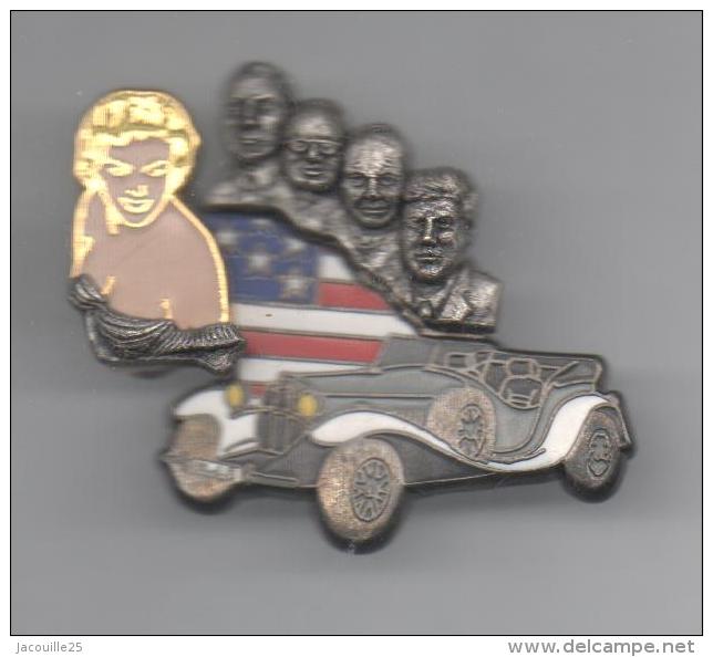 PINS PIN'S AUTO  AUTOMOBILE RR ROLLS ROYCE 44 X 35 EN RELIEF SIGNE AU DOS MARYLINE MONROE KENEDY - Autres & Non Classés