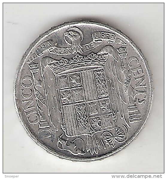 *spain 5 Centimos 1953 Rare !!!!  Km  765   Xf   !!!!!catalog Val 45$ - Other & Unclassified