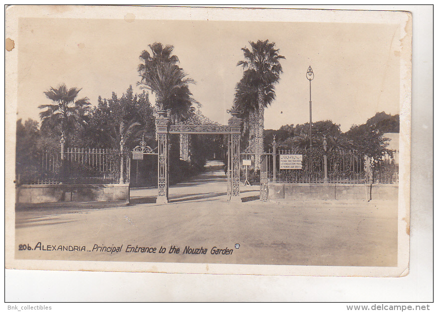 Egypt Old Uncirculated Postcard - Alexandria  - Principal Entrance To The Nouzha Garden - Alexandrië