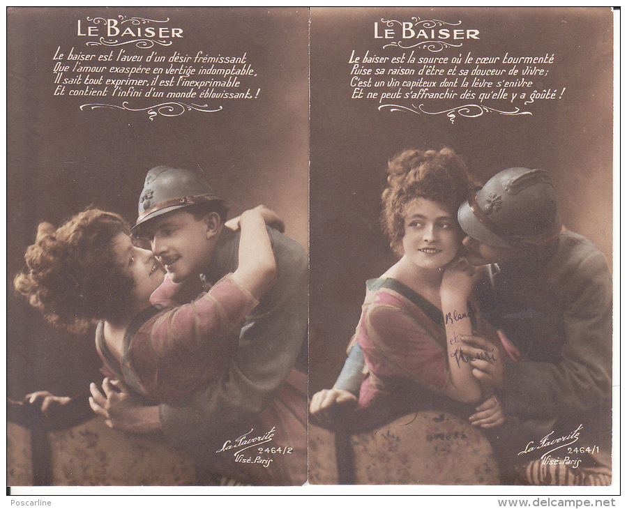 2 Cartes : Soldat Et Sa Fiancée, Le Baiser,, 1917 ( 2 Scans ) - Guerre 1914-18