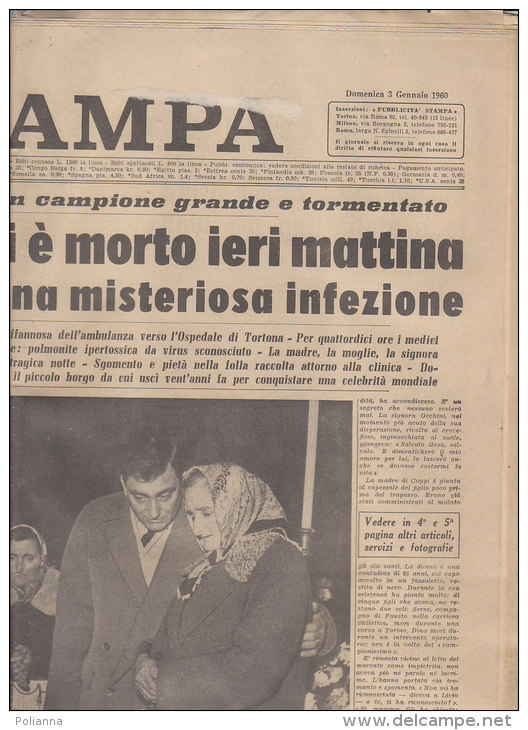 RA#43#13 Giornale LA STAMPA 3 Gennaio 1960/CICLISMO : MORTE DI FAUSTO COPPI - Cyclisme