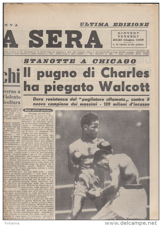 RA#43#26 Giornale STAMPA SERA Giugno 1949/PUGILATO : CHARLES - WALCOTT A CHICAGO - Sonstige & Ohne Zuordnung