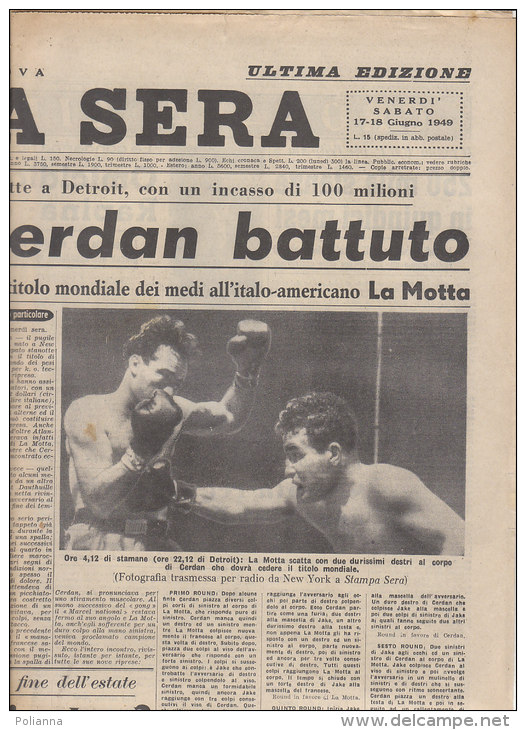 RA#43#27 Giornale STAMPA SERA Giugno 1949/PUGILATO : LA MOTTA - CERDAN A DETROIT - Autres & Non Classés