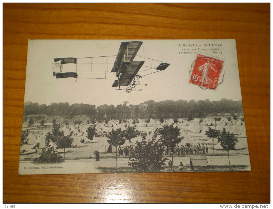 Aviation Militaire : Aéroplabe Henry Farman Au Dessus Du Camp De Mailly; Cachet Convoyeur Chalon à Troyes - 1914-1918: 1. Weltkrieg