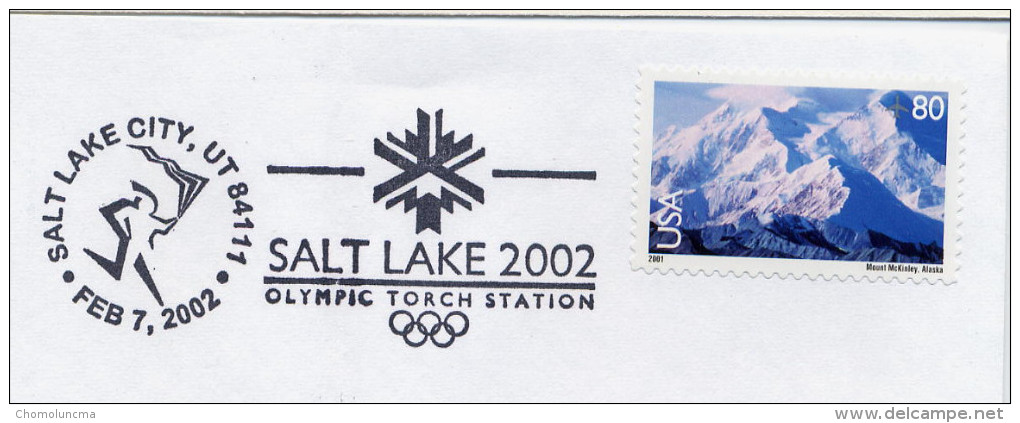 USA Cachet Officiel Official Handstamp Postmark Salt Lake City Winter Olympics Games Torche Olympique Olympic Torch - Hiver 2002: Salt Lake City