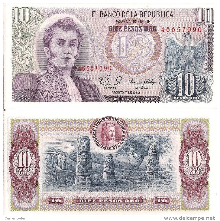 Colombia P407, 10 Peso, Condor / Archeological Park San Agustin Monliths $3CV! - Kolumbien