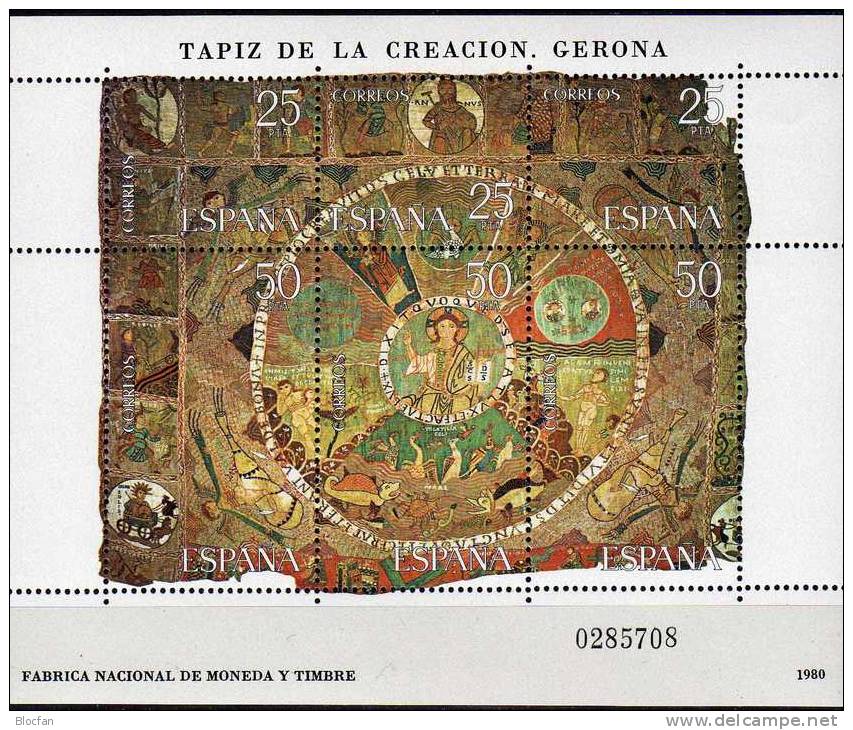 Wand-Teppich 1980 Spanien 2476/1 Plus Block 22 ** 6€ Gobelin Die Schöpfung Historie Bf Art Bloc Painting Sheet Of Espana - Blocchi & Foglietti